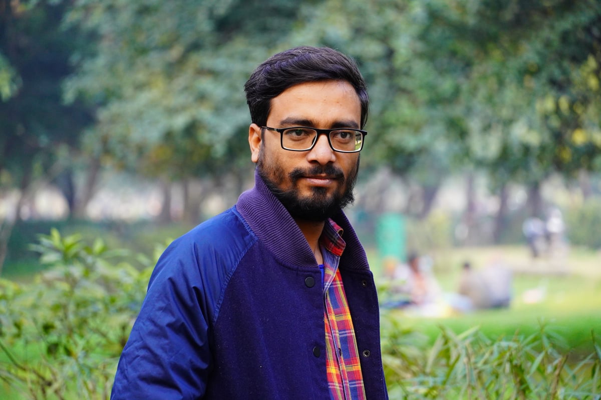 Indian young jobseeker man in park